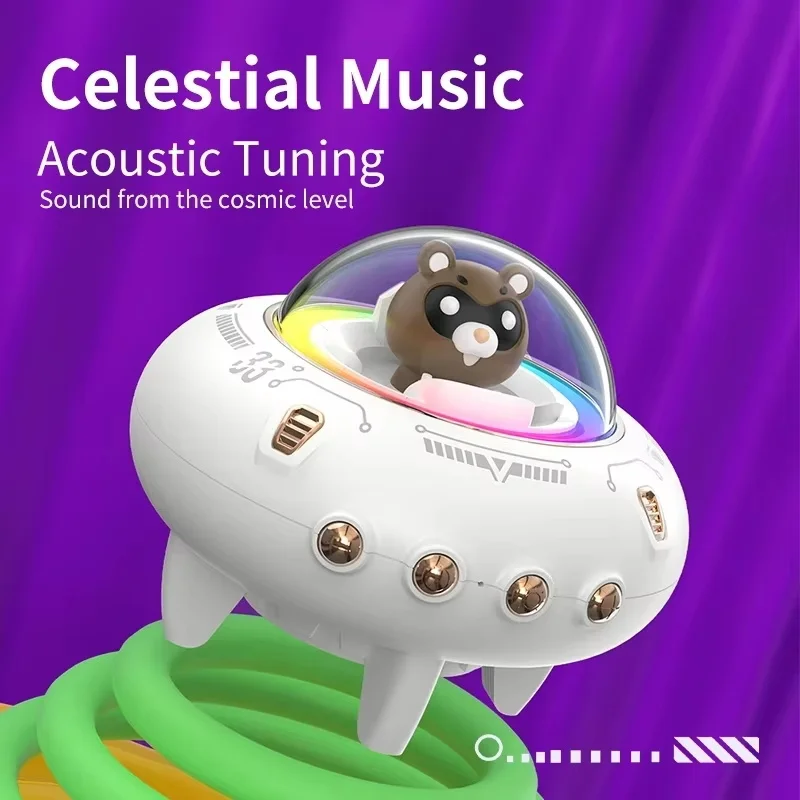 Mini Computer Speaker Portable Bluetooth Speaker RGB LED Light UFO Spaceship Audio Wireless Support TF
