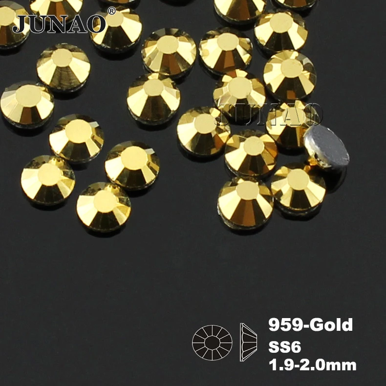 

JUNAO SS6 SS10 SS16 SS20 SS30 Gold DMC Hotfix Glass Rhinestones Flatback Iron On Crystal Stones For Wedding Dress Garment