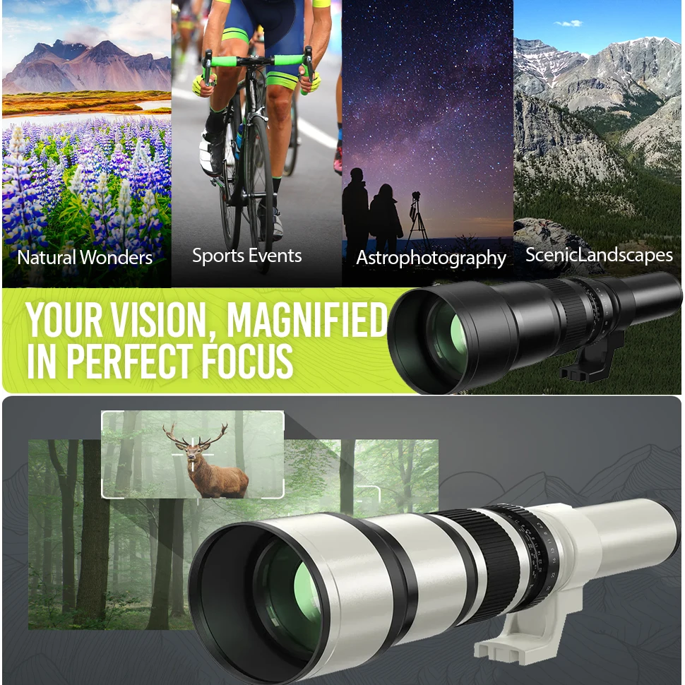 Lightdow Telephoto Lens 500mm with T2 Adapter Ring for Canon