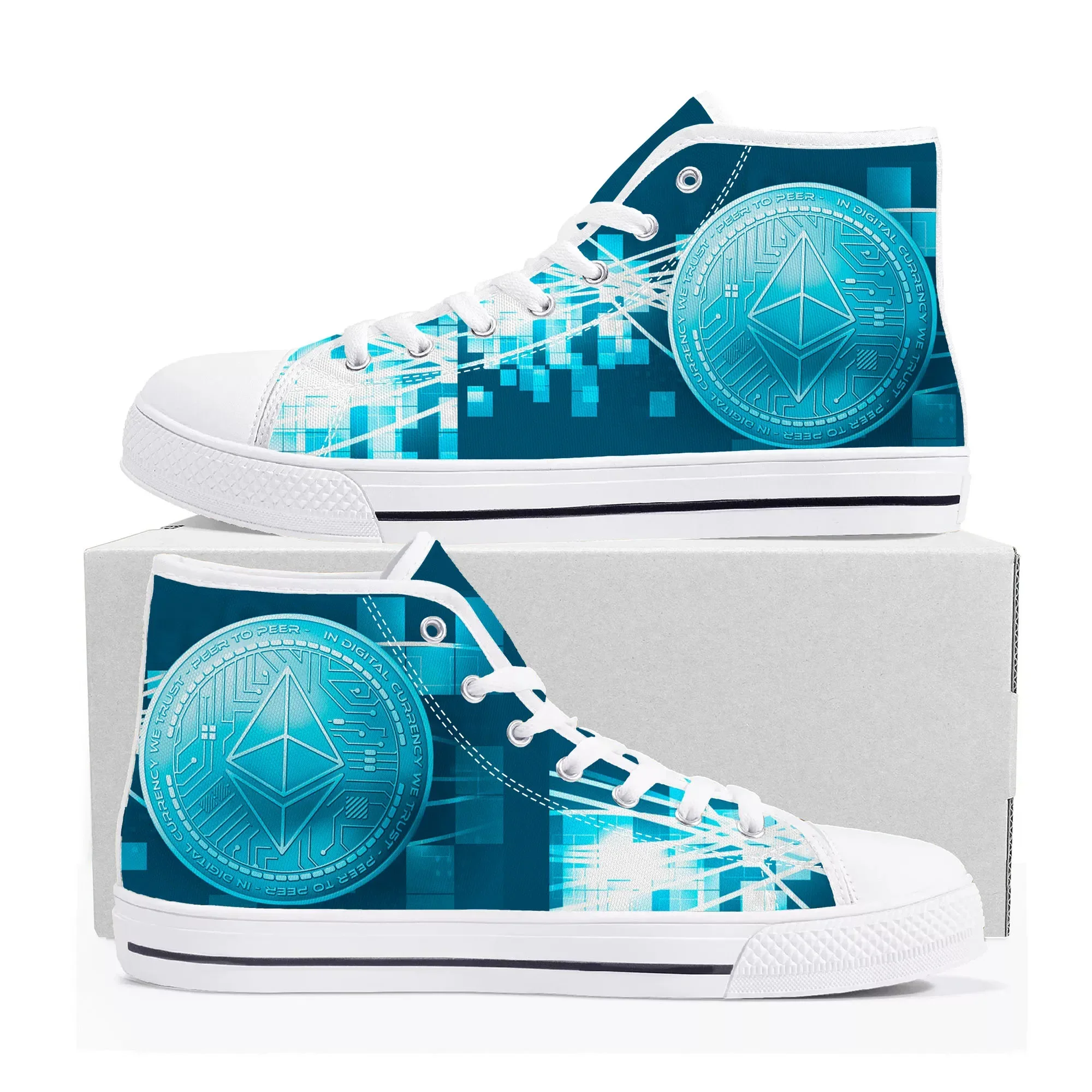 Ethereum Cryptocurrency Miner ETH Coin High Top Sneakers Mens Womens Teenager Canvas Sneaker Casual Couple Shoes Custom Shoe