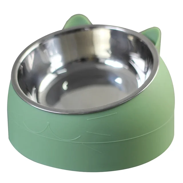 Cat Dog Bowl 15 Degrees Raised Stainless Steel Non Slip Puppy Base Cat Food Drinking Water Feeder Tilt Safeguard Neck Pet Bowl 5
