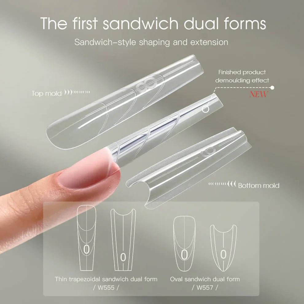 YOKEFELLOW & MR NAIL Sandwich Dual Nail Forms 240pcs 15size Extensions-Dual Forms Coffin Almond Nail Forms Top Mold Bottom Mold