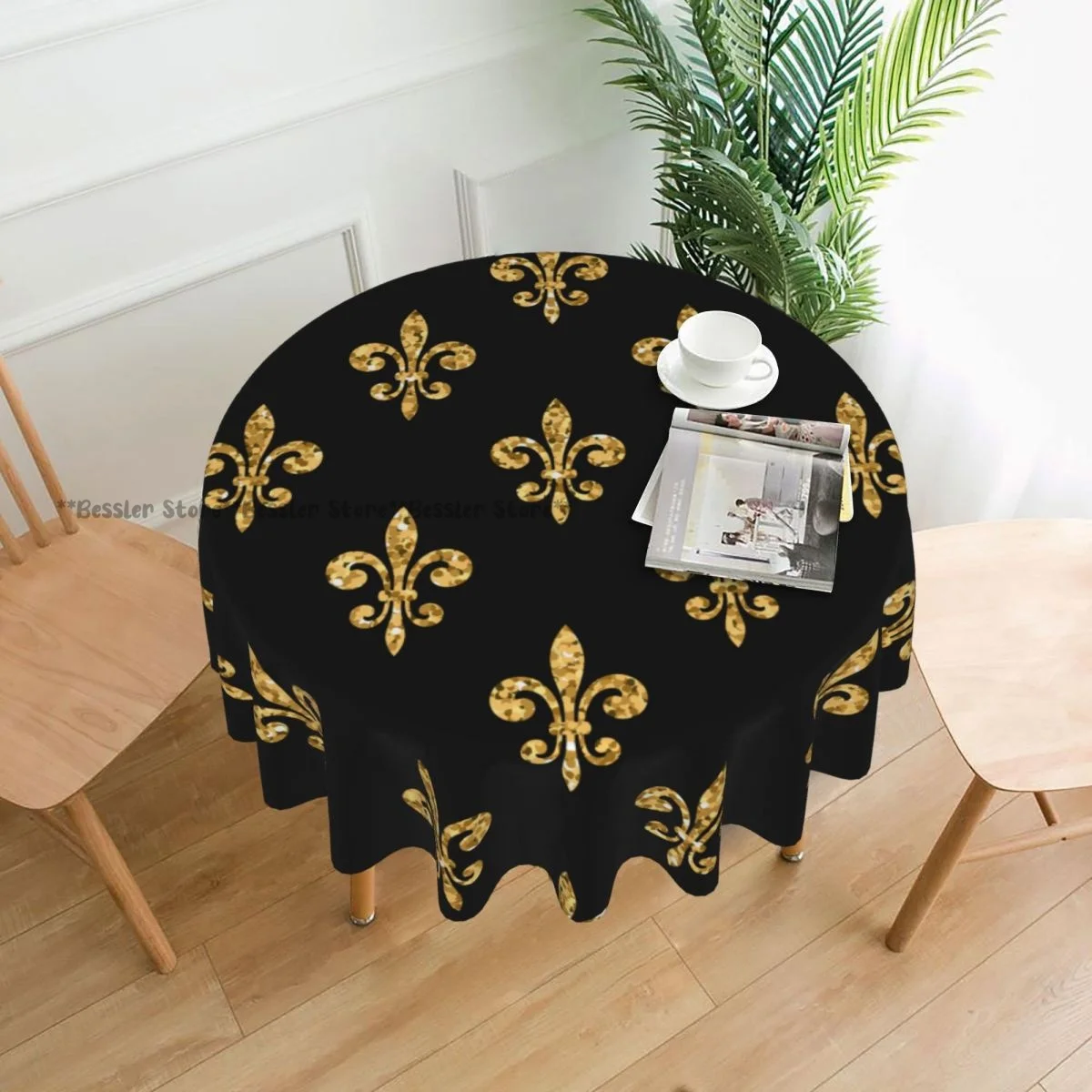 

Table Cloth Golden Fleur De Lis Tablecloth Bedroom Dormitory Dressing Table Mat Round Tablecloth Desk Decor