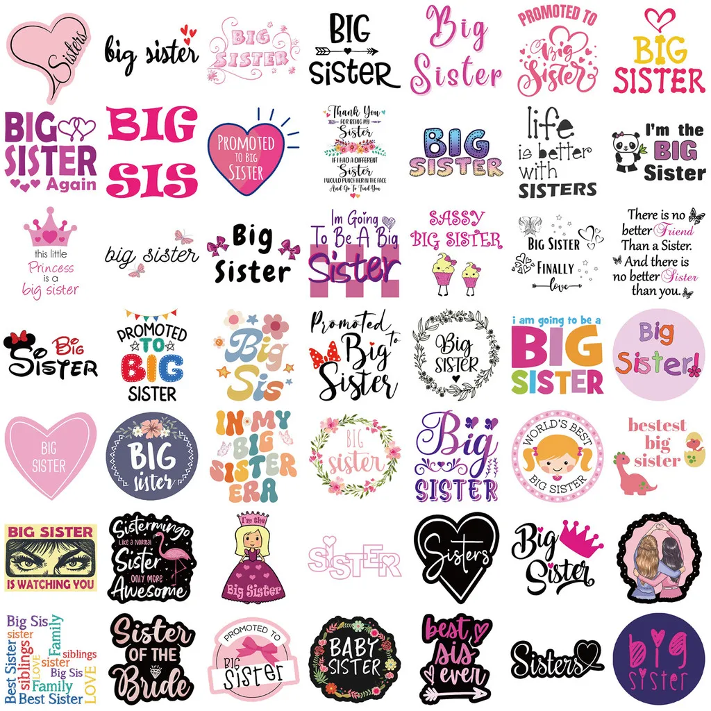 50개 핑크색 '큰 언니' 창의적인 스티커 - 기타, 노트북 및 여행 가방용 방수 DIY 장식 BulingBulingStickers Store