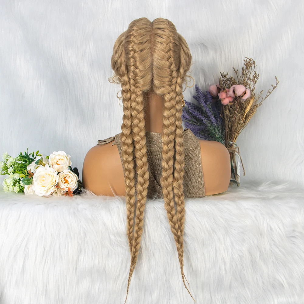 26 Inch Synthetic Braid Wigs For Black Women 27-613 Blonde Colored Lace Front Braided Wig Twist Lace Front Wig on Sale Clearance