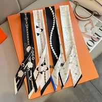 New luxury 5*85cm Slender Model Temperament Small Scarf Long Silk Scarf Hair Band Women's All-Match Double-Sided Streamer 1