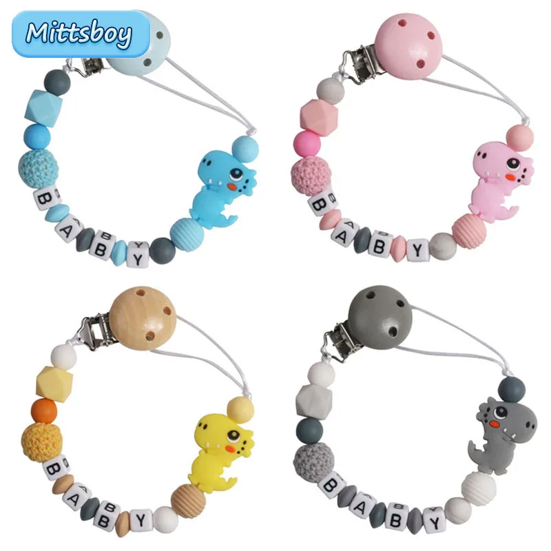 Personalized Name Handmade Silicone Baby Pacifier Clip Chain Safe Teething Chain Teether Holder Gift