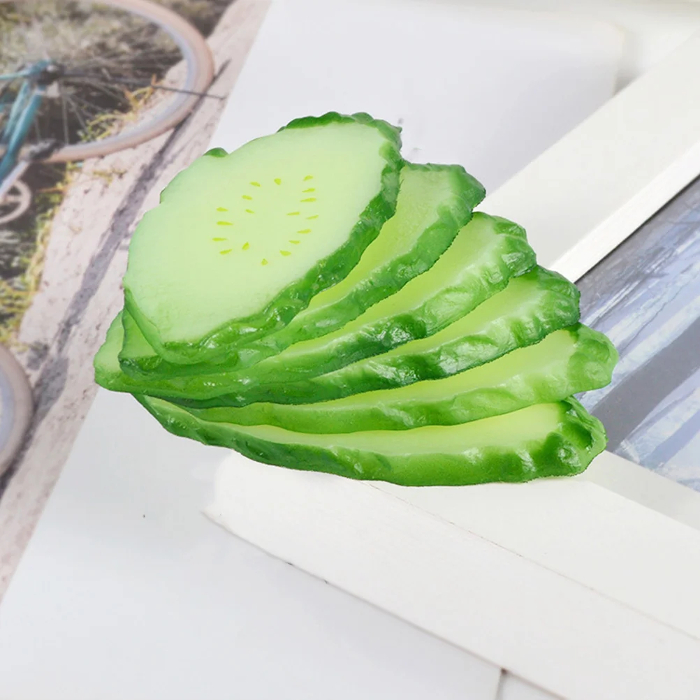 

5 Pcs Simulation Cucumber Slice Food Shop Decor Model Photo Ornament Artificial Slices Pvc Cucumbers