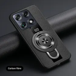 Magnetic Holder Silicone & PU Leather Plexiglass Phone Case - Moto x70 air (Carbon Fiber Pattern)