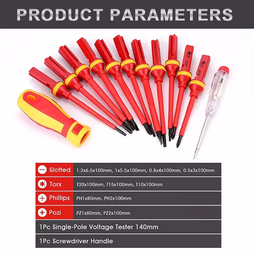 Electrician Repair Tools Kit 13pcs Changeable Insulated Screwdrivers