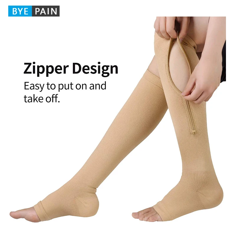 1pair Zipper Socks Venous Pressure Exposed Toe Sports Running Anti Slip Calf New Color blocked Shaped Leg Socks