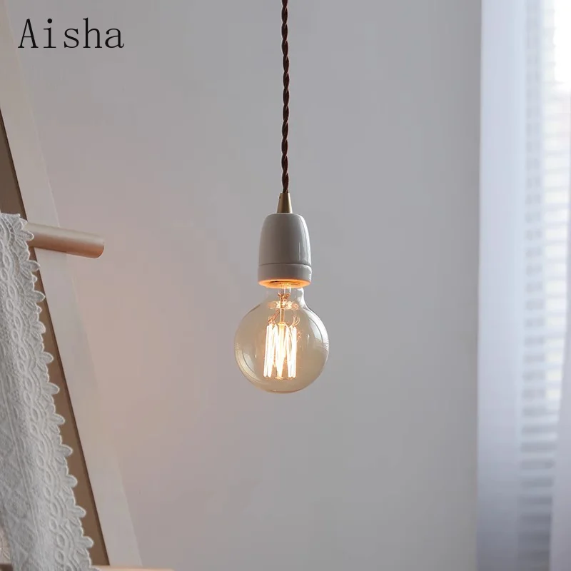 

Retro Ceramic Pendant Lamp LED Mini Bedside Hanging Light Art Single Head Restaurant Creative Furniture Decoration Lamp