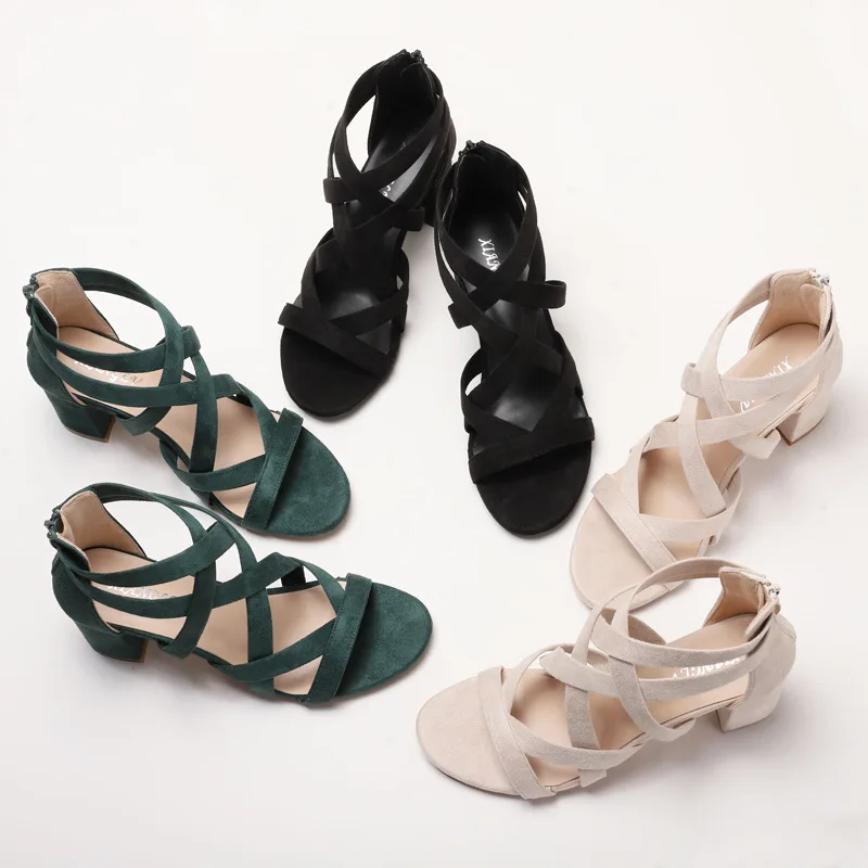 

Женские босоножки на блочном каблуке, черные или Бежевые босоножки большого размера, удобная обувь на массивном каблуке, 2024