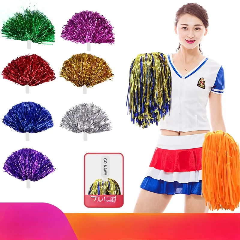 Kids Cheerleading Pom Poms with Handle Cheer Balls Gold Yellow Pink Red Green Blue Women Girls Pompoms Accessories Party Decor