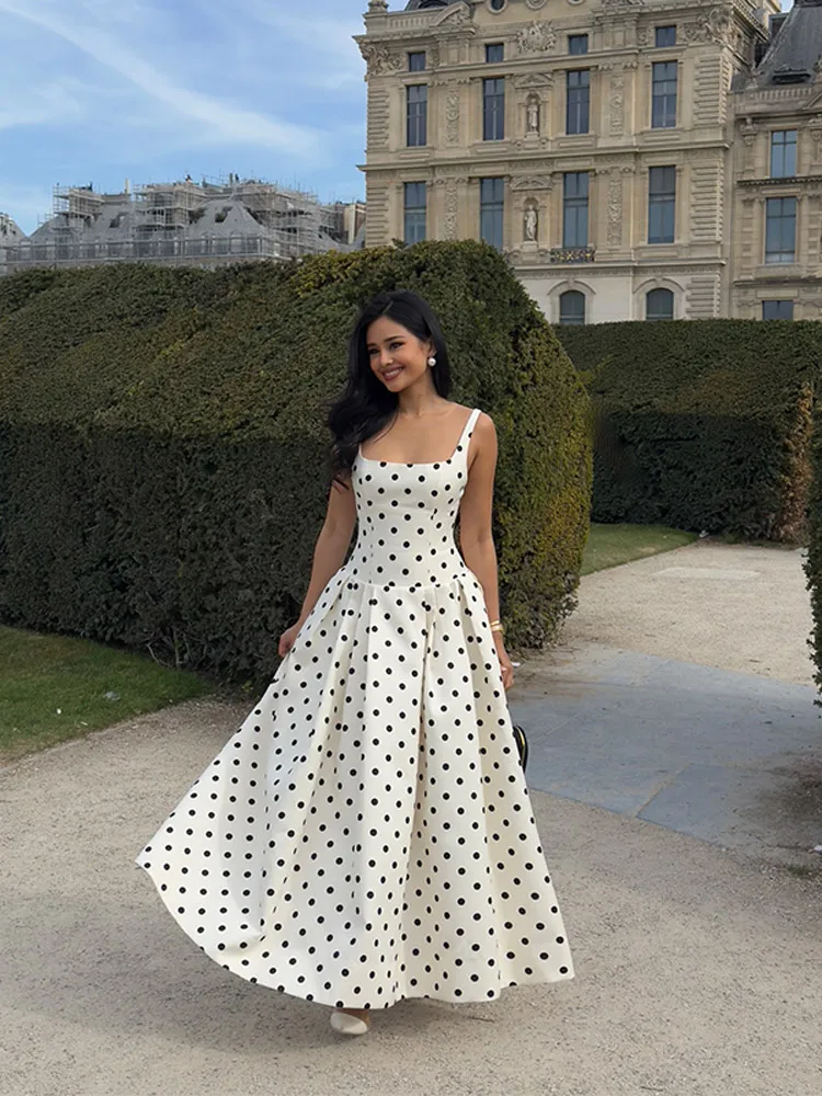 Allegra K Women's Wear To Work Polka Dots Short Sleeve Elastic Waist Vintage Midi Dress With Slit
