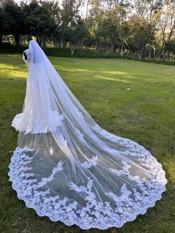 White Ivory Bridal Veil 3 m 4 m 5 m One Layer Wedding Veil With Comb Lace Bridal Veils Appliqued Cathedral Wedding Accessorie - Image 3