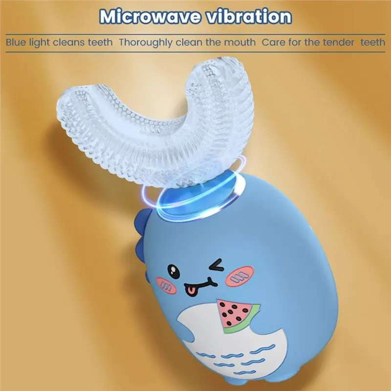 KEOL-Kids U자형 전동칫솔, 3가지 청소 모드, 4개의 칫솔모, 360도 ° 자동 칫솔