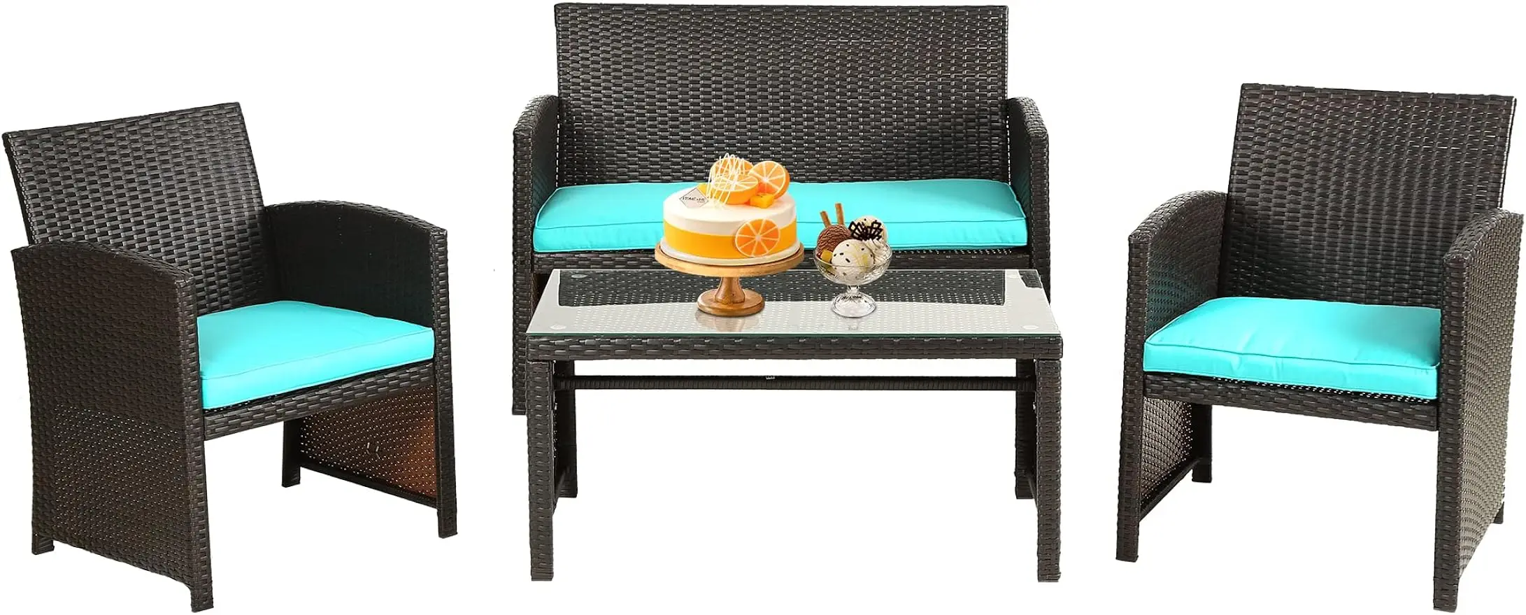 Description Picture 2 of itemOutdoor Patio Furniture Sets Wicker Rattan Chair Patio Set 4 Pieces Conversation Set Lawn Chairs Outdoor Balcony Furniture