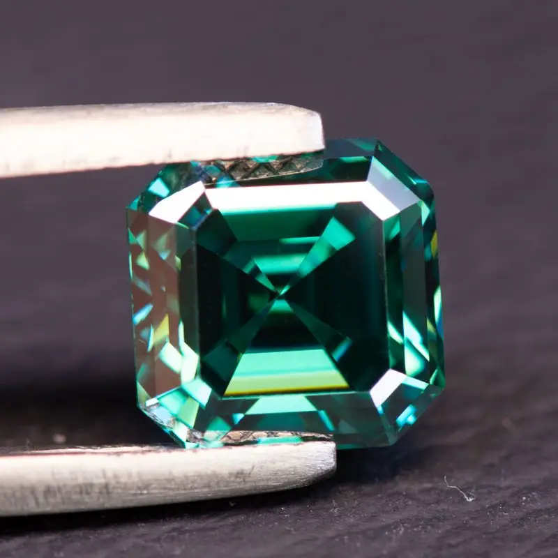 Moissanite Stone Asscher Cut Primary Color Emerald Green VVS1 Gemstone Lab Grown Diamond for Diy Jewelry with GRA Certificate