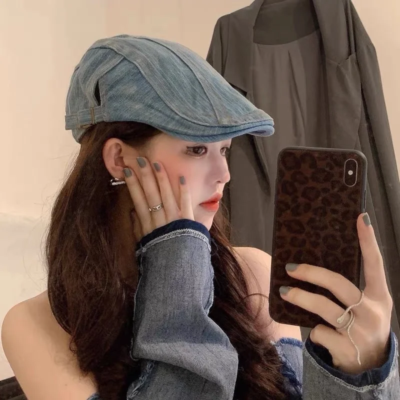Denim Beret Hats Adjustable Men Women Jeans Berets Flat Gatsby Cabbie Driving Cap Autumn Hats Forward Peaked Caps beret hat woolen beret