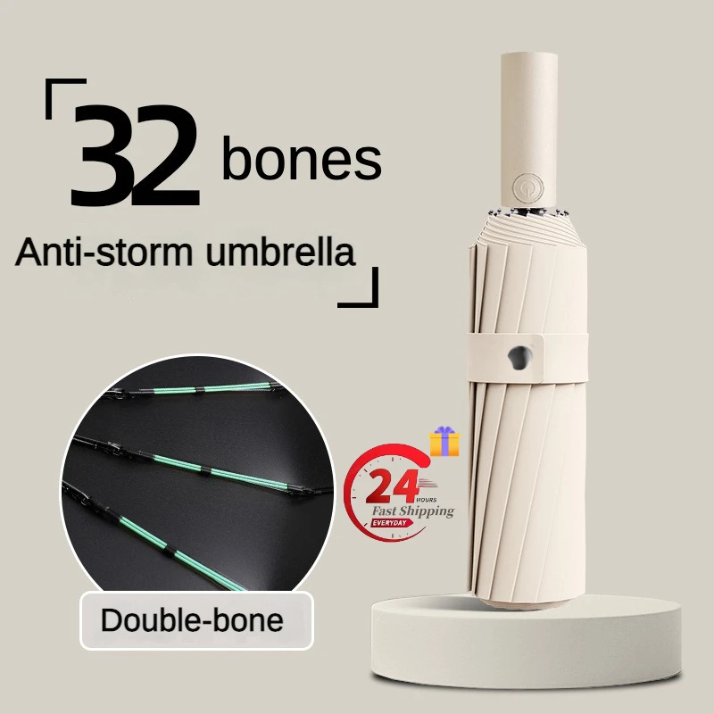 

Strong Windproof 32 Bone Storm Automatic Umbrella for Men 16K Double Bone Sunny Rainy Sunshade Rainproof Uv Sunproof Umbrellas