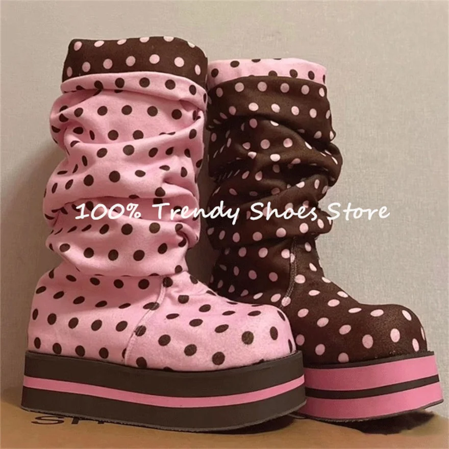 Polka dot chunky long boots detail