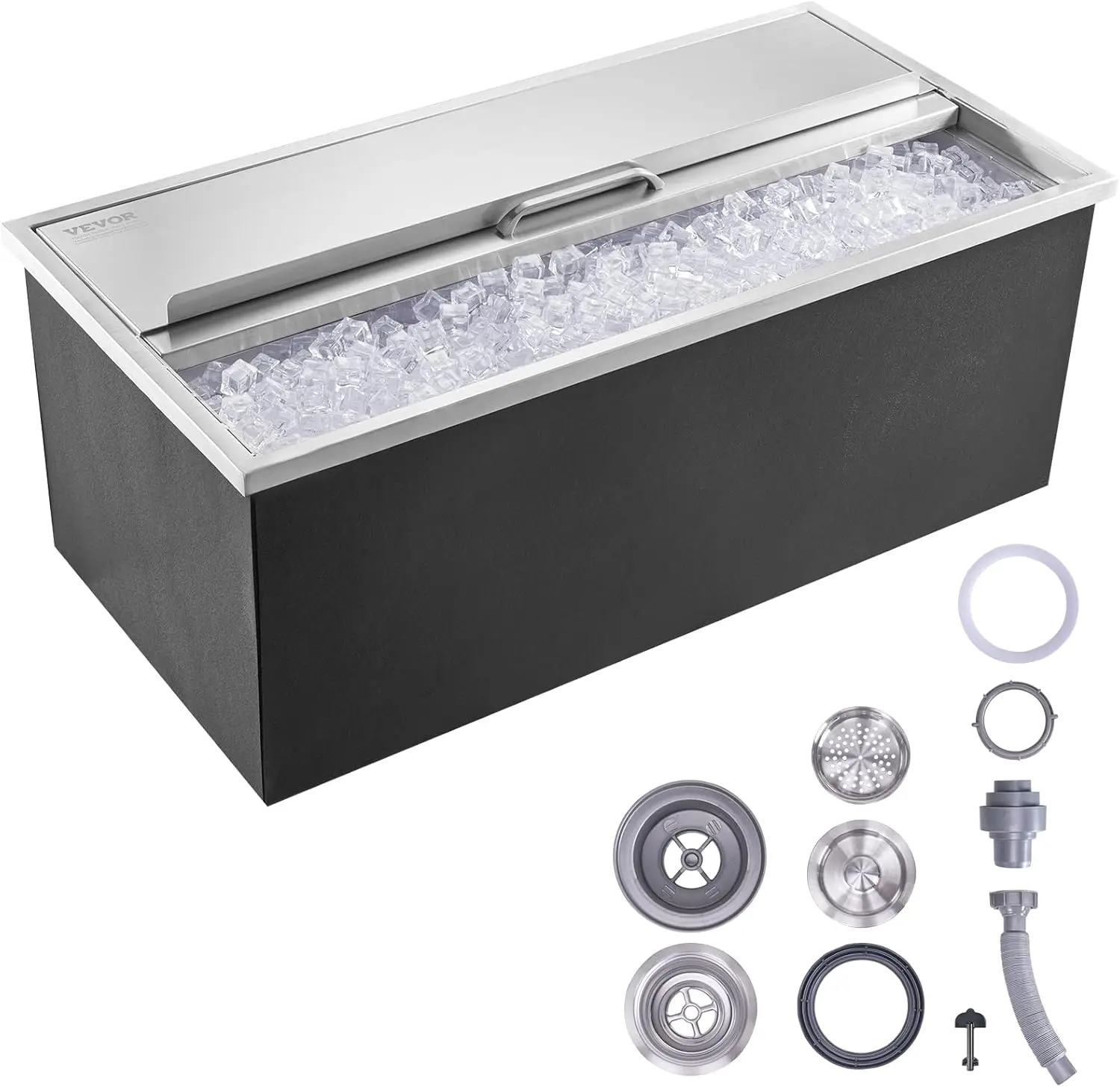 Drop in Ice Chest, 36"L x 18"W x 14"H Stainless Steel Ice Cooler, Commercial Bin with Sliding Cover, 40.9 qt Outdoor K