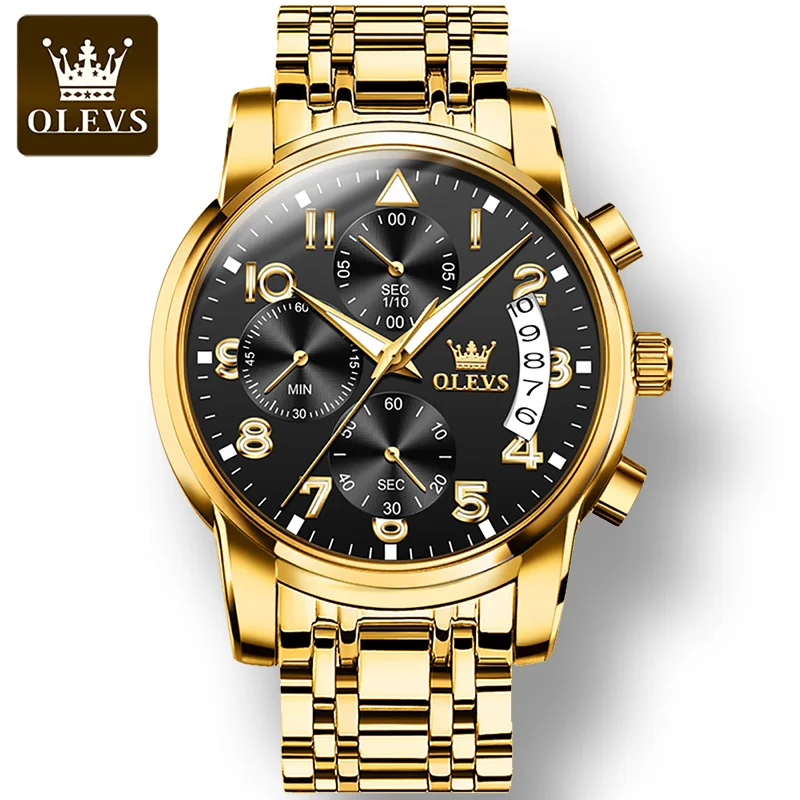 

Fashion Olevs Top Brand Waterproof Multifunctional Quality Men Wristwatch Sport Full Stainless Steel Strap Quartz Watch Luminous