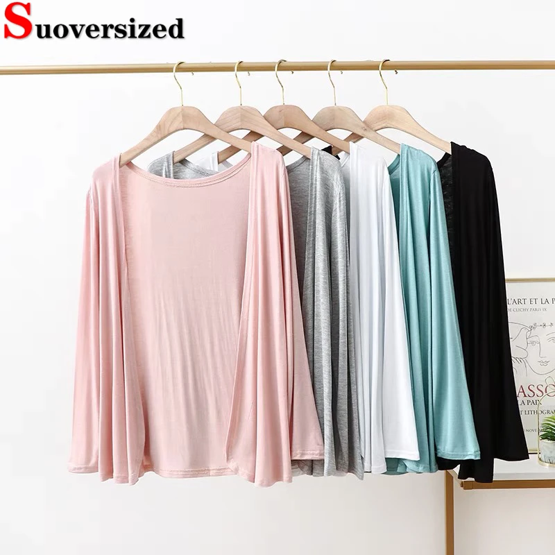 

Summer Modal Women Cardigan Long Sleeve Lightweight Tops Sunscreen Large Size Casual Coats Loose Korean Thin Pink Outwear 2023