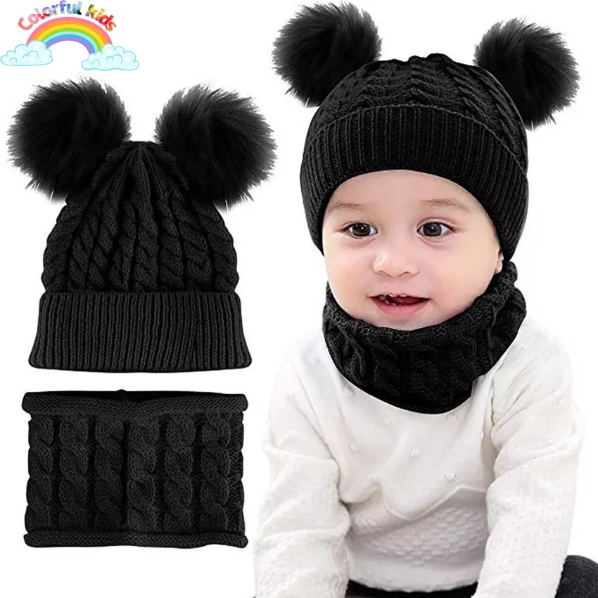

INS Winter Ball Fried Dough Twists Wool Hat Scarf 2-piece Knitting Hat Boys and Girls Wool Hat Children's Thick Warm Wool Hat
