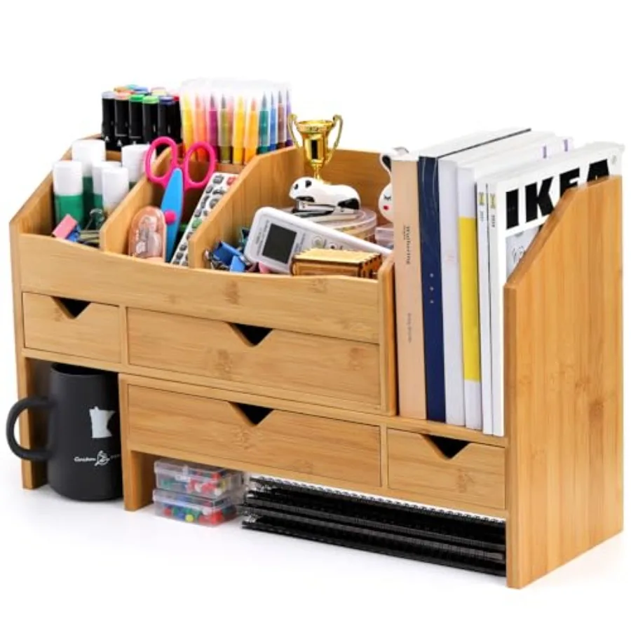 Bamboo Desk Organizer with Adjustable File Holder 1