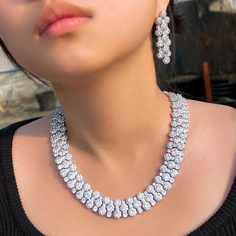 

CWWZircons Glamorous Full Cubic Zirconia Pave Round Big Luxury Chunky Wedding Party Necklace Bridal Pageant Jewelry Sets T739