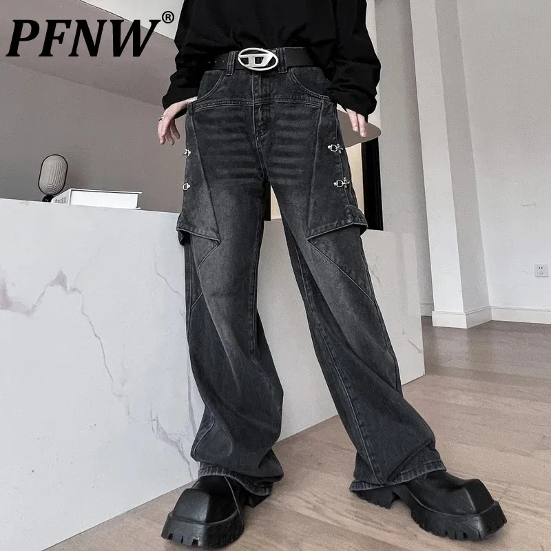 

PFNW Baggy Jeans New Trend Men's Spliced Loose Straight Pants Tide Men Clothing Summer Wide Leg Denim Trousers 2024 9C1256
