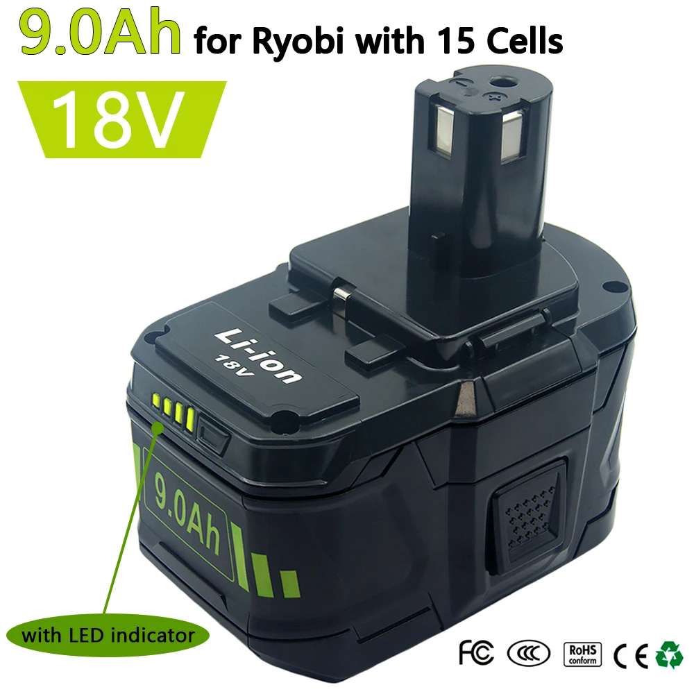 VANON Replacement for Ryobi 18V Battery 9.0Ah Lithium ion 18 Volt Batteries  Replacement for Ryobi One 18V Cordless Tools P102 P107 P105 P104 P103 P108