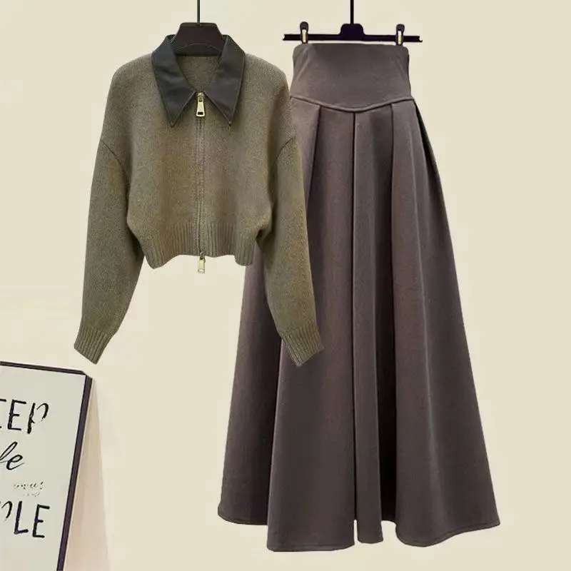 

Spring Elegant Two Piece Skirt Set Long Sleeve Sweater+A Line Skirt Dresses Two Piece Suit Work Office Lady Two Piece