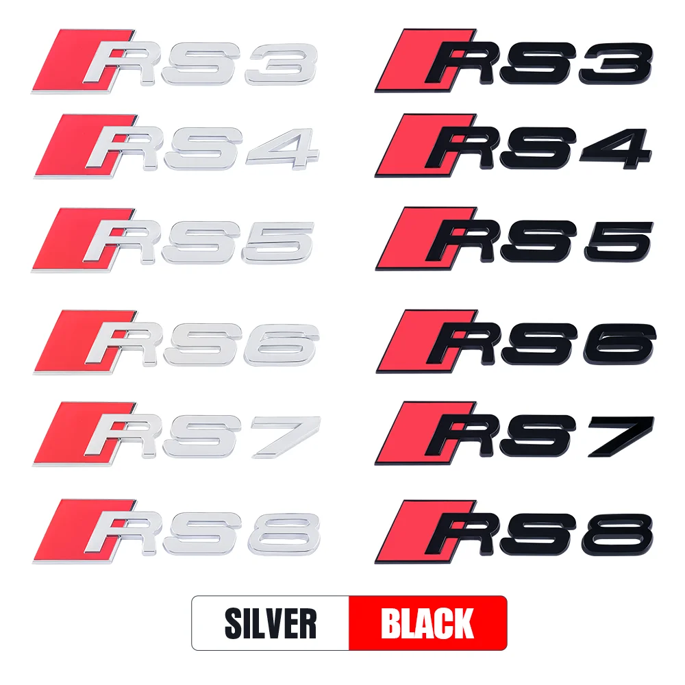 RS3 RS4 RS5 RS6 RS7 RS8 로고 자동차 ABS 엠블럼 바디 테일 트렁크 장식 스티커 액세서리 (아우디 A1 A2 A3 A4 A5 A6 A7 A8 RS S 용)