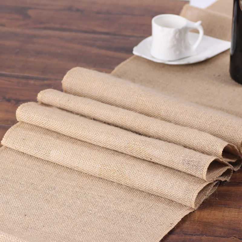 

Vintage Natural Burlap Jute Linen Table Runner Wedding Birthday Party Christmas New Year Dining Table Home Decoration