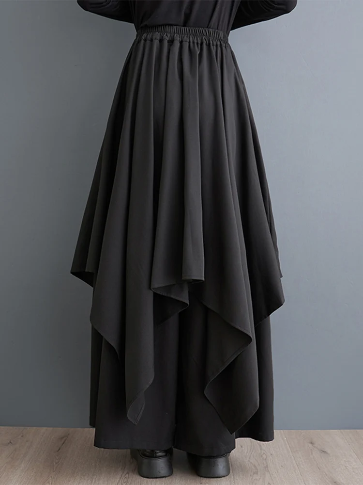 Black Vintage Irregular Spliced High Waist Wide Leg Pants Women Fashion Casual Loose Oversize Trousers New Spring Autumn 2025