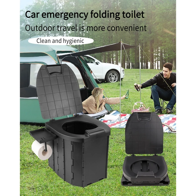 Folding Camping Toilet Collapsible Portable Adults Folding Toilet with Lid for Outdoor Camping Hiking Road Trips Heavy Duty