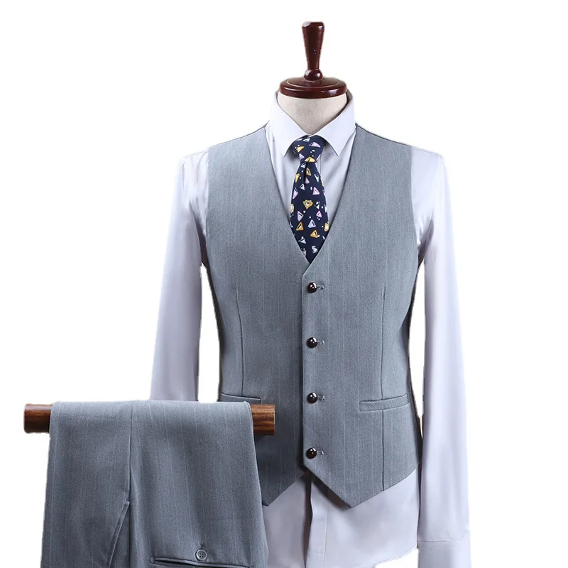 S-7XL Stripe Business Casual 3 pezzi Mens Luxury Wedding Gentleman formale Slim Fitting Suit maschio Classic Simple Light Grey blazer