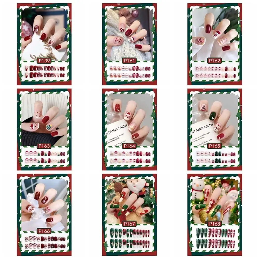 24Pcs/set Christmas Snowflake Christmas False Nails Nail Supplies Elk Pattern Christmas Fake Nails DIY Nail Accessories