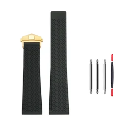 Luxurious Black Silicone Rubber Watchband with Folding Clasp - 22mm Strap Replacement - 22mm (Black - gold)