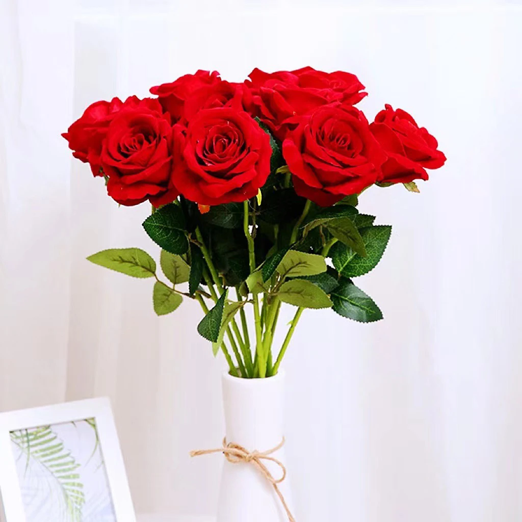 2pcs Rose Artificial Flowers Real Touch Fake Flower for DIY Home Garden