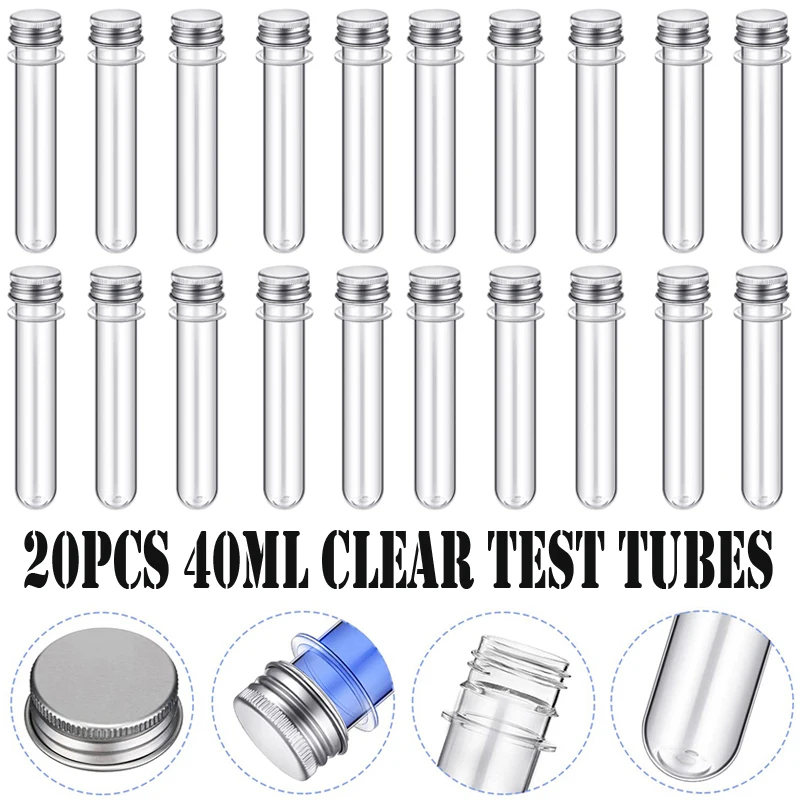 

20 шт. пробирок, 40 мл прозрачные пластиковые пробирки с винтовыми крышками, 23x140 мм трубка для образцов, научная спецификация, Gumball,Candy, соли для ванны
