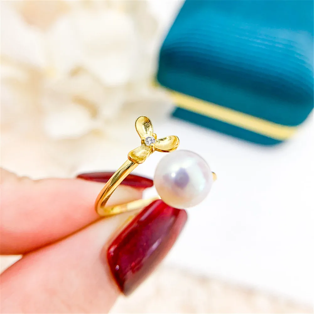 

DIY Pearl Accessories S925 Sterling Silver Ring Empty Set K Gold Edition Ring Gold Silver Set with 6-8mm Beads
