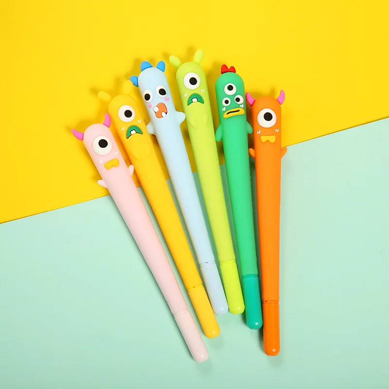 40pcs-creative-silicone-soft-water-pen-cute-little-monster-cartoon-personality-korean-online-red-rollerball-pen
