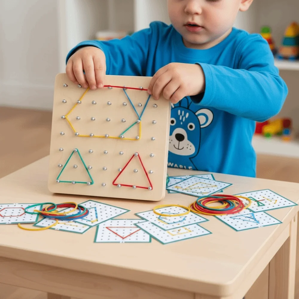 Wooden Geometry Puzzle Nail Board Graphics Geometric Creative Math Montessori Toy for Children's Early Educational Toys