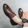 Luxury Leather Shoes Designer Men Casual Office Bussiness Grey Pointed Low-heel Loafers Mens Wedding Dress Male Shoes Mens Shoes 4
