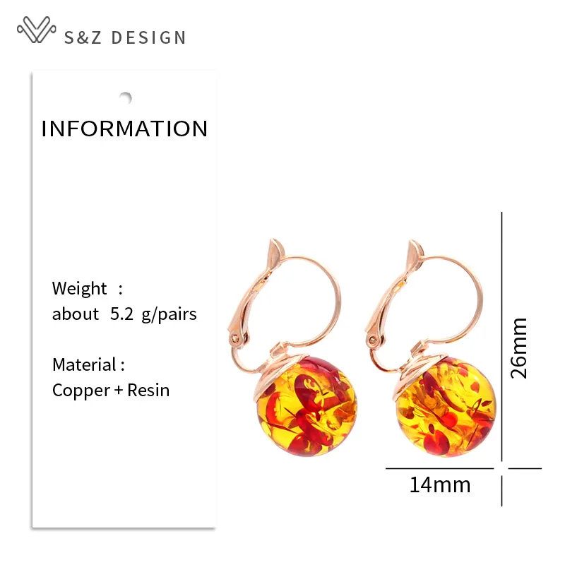 S&Z DESIGN New Fashion Round Imitation Flower Ambers Dangle Earrings For Women Jewelry 585 Rose Gold Color Eardrop Gift