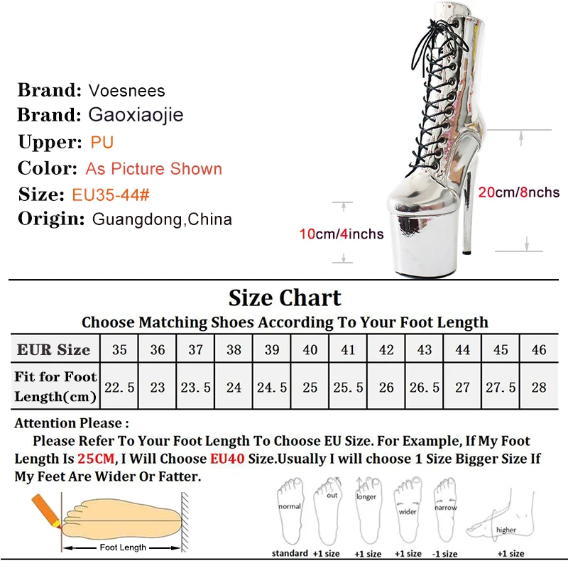 Women's Boots Dazzling Laser 20cm/8Inch Pole Dance Stripper Heels Exotic Dancer Ankle Boots Sexy Super High Platform Ladies Shoe